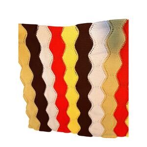 Vintage Crocheted ZigZag 1970s Afghan Retro MCM Blanket